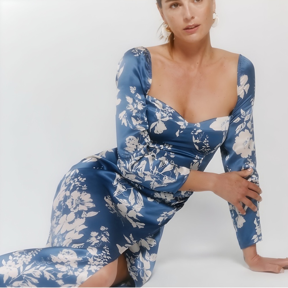 Reformation Gloriana 100% Silk Dress Long-Sleeve Floral Print Wrap Skirt | 2 - Picture 3 of 16